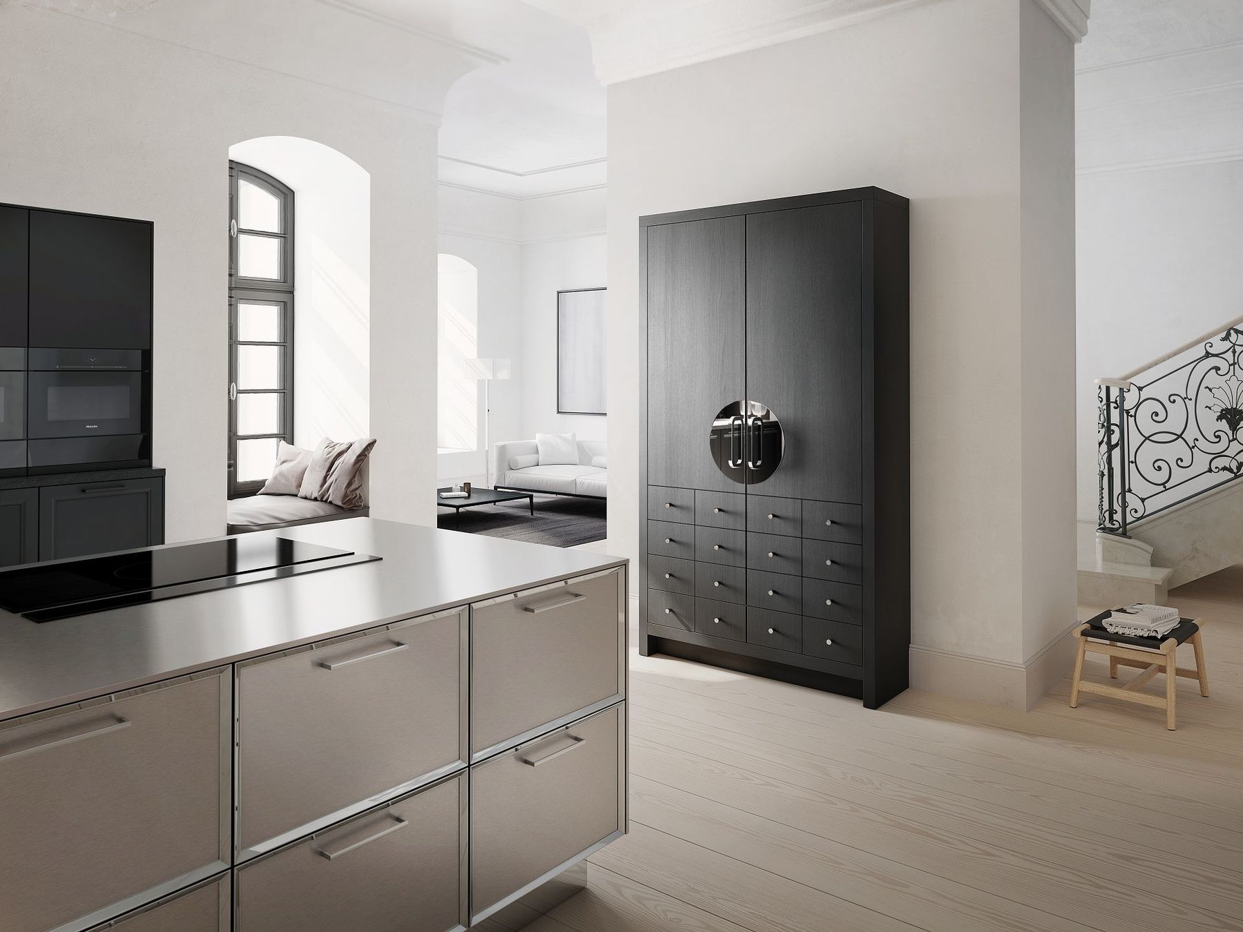 Chinese wedding cabinet from the SieMatic Classic collection in black matte oak with nickel