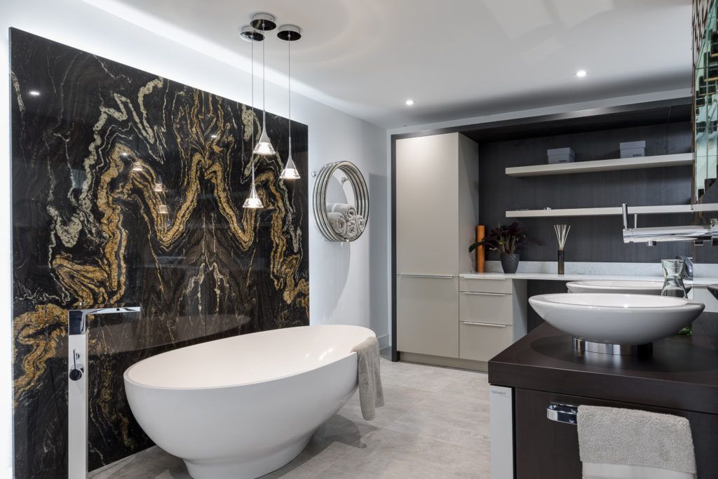 Freestanding bathtub and luxury bathroom in our Ascot showroom