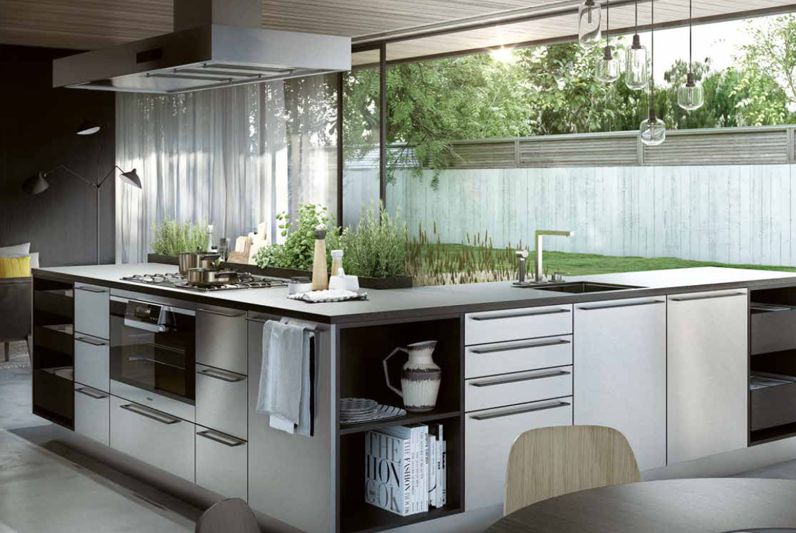 biophyllic kitchen design featuring steel siematic kitchen