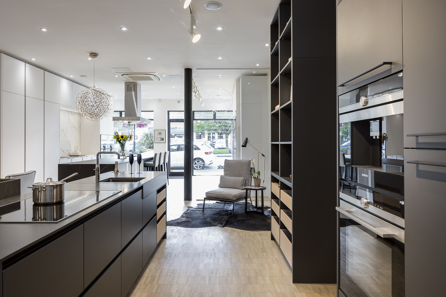 modern kitchen and shelving in Ascot showroom