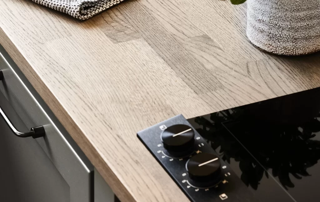 high quality wood worktop with integrated induction cooker